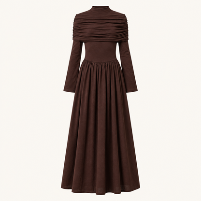 Skyler Full-Skirt Long Dress in Brown product photo
