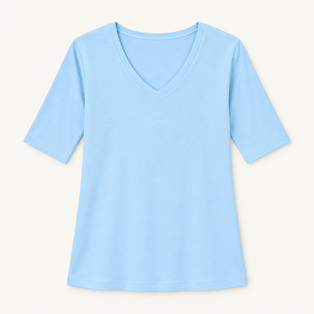 Half sleeve V-neck cotton T-shirt, flat product view