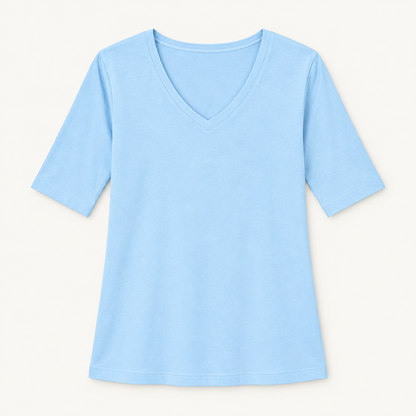 Half sleeve V-neck cotton T-shirt, flat product view