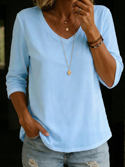 Half sleeve V-neck cotton T-shirt