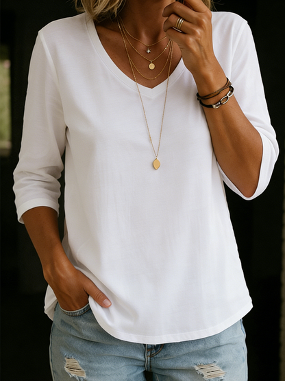 Half sleeve V-neck cotton T-shirt