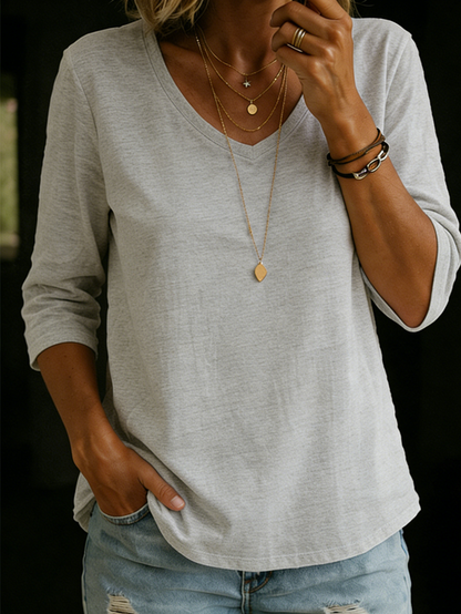 Half sleeve V-neck cotton T-shirt