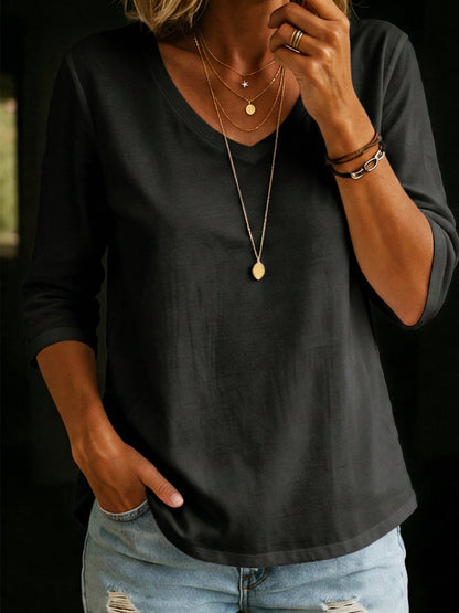Half sleeve V-neck cotton T-shirt
