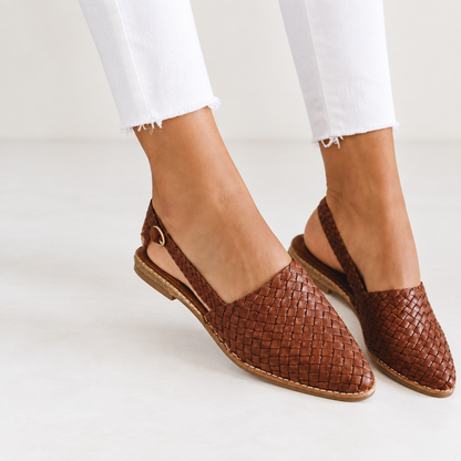 Women's Handwoven Leather Sandals worn on feet