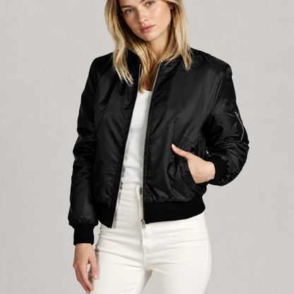 Skyler High Collar Zip Jacket with Pockets worn by a model