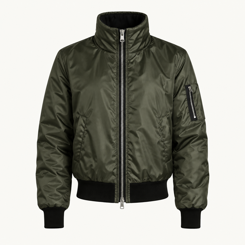 Skyler High Collar Zip Jacket with Pockets in Dark Green