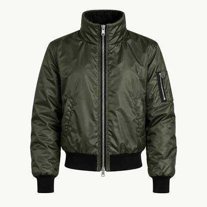 Skyler High Collar Zip Jacket with Pockets in Dark Green