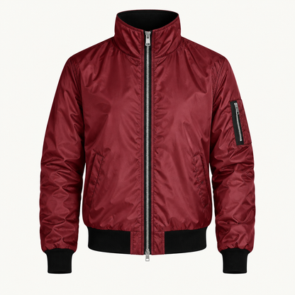 Skyler High Collar Zip Jacket with Pockets in Wine Red