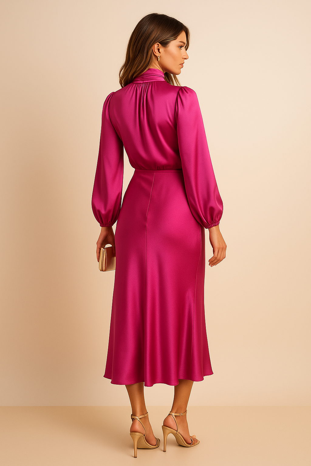 High Neck Satin Midi Dress, view 10