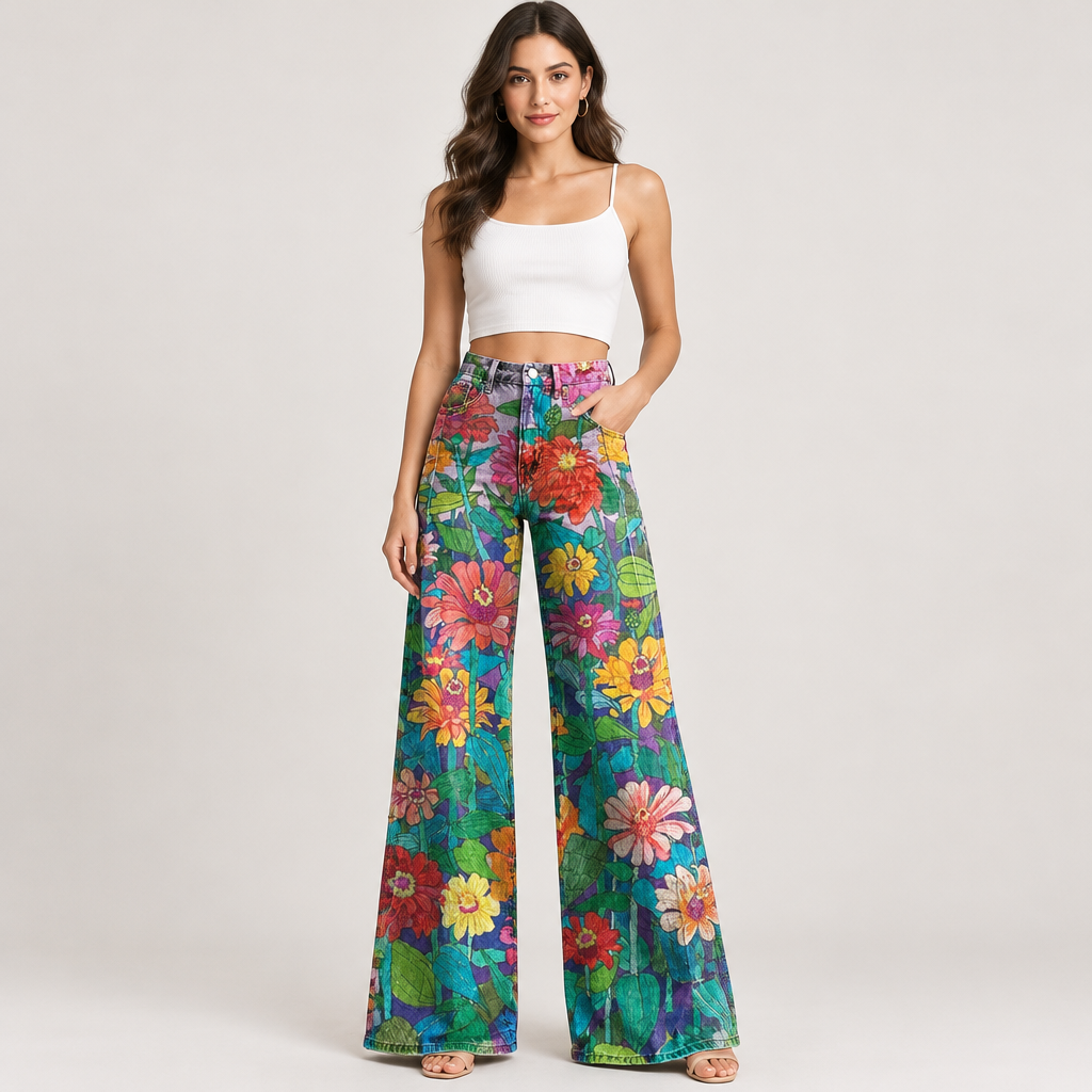 Model wearing Skyler High Waist Floral Palazzo Pants