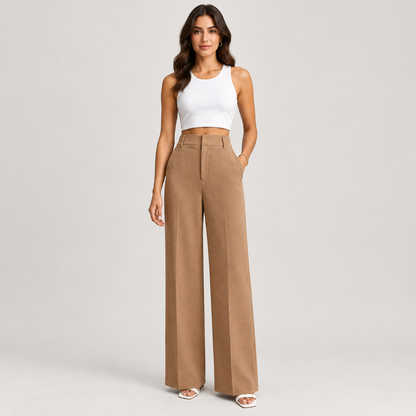 Woman wearing the High-Waisted Wide Leg Trousers