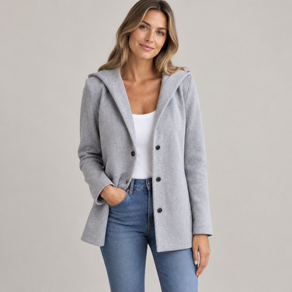 Woman wearing the Skyler Hooded Single-Breasted Blazer