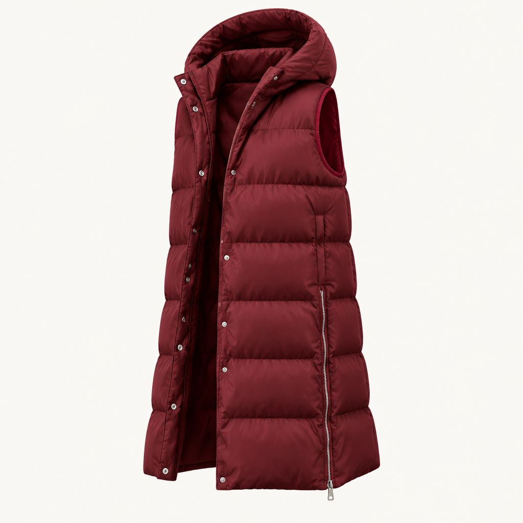Skyler Hooded Sleeveless Button Vest in Burgundy