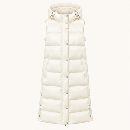 Skyler Hooded Sleeveless Button Vest in Cream White