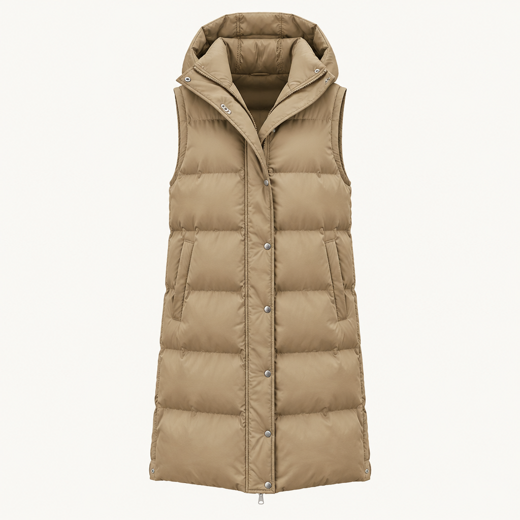 Skyler Hooded Sleeveless Button Vest in Khaki