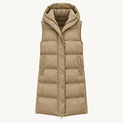 Skyler Hooded Sleeveless Button Vest in Khaki