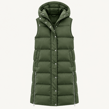 Skyler Hooded Sleeveless Button Vest in Olive Green