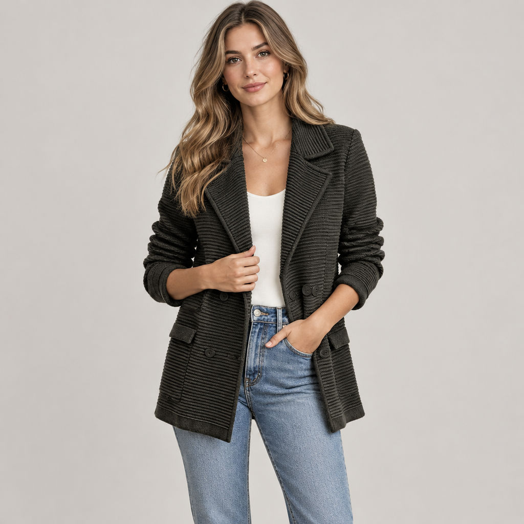 Woman wearing the Skyler Knit Blazer Cardigan