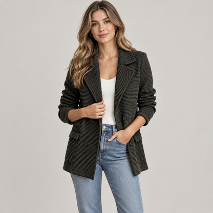 Woman wearing the Skyler Knit Blazer Cardigan