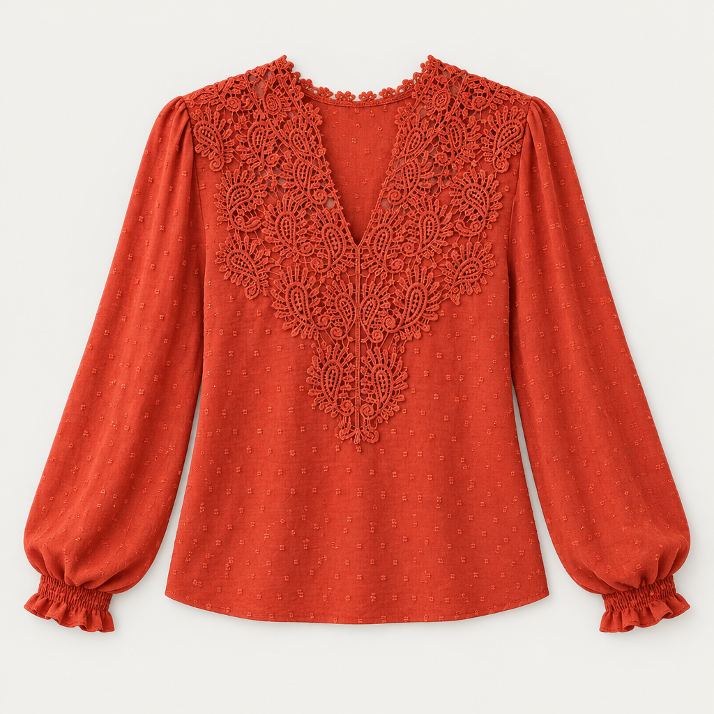 Skyler Lace Trim V-Neck Blouse flat lay