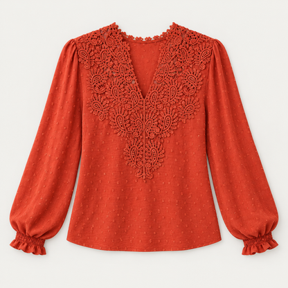 Skyler Lace Trim V-Neck Blouse flat lay