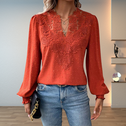 Skyler Lace Trim V-Neck Blouse - view 3