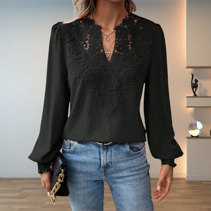 Skyler Lace Trim V-Neck Blouse - view 4