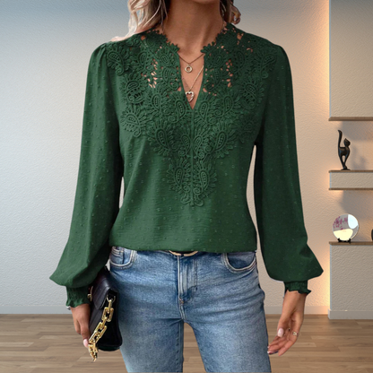 Skyler Lace Trim V-Neck Blouse - view 5