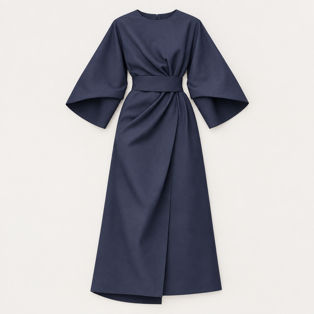 Lantern Sleeve Belted Dress, flat lay