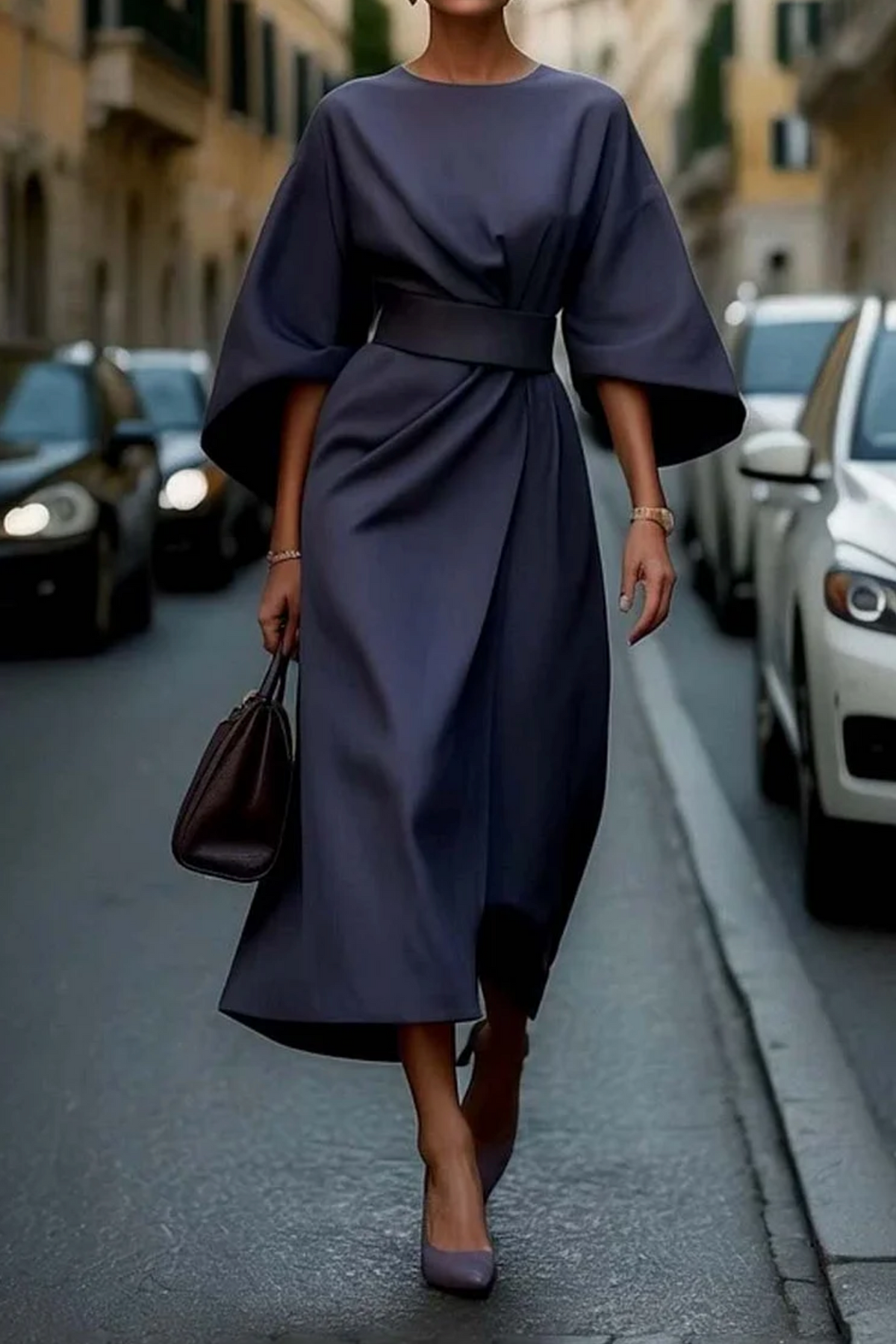 Lantern Sleeve Belted Dress, view 3