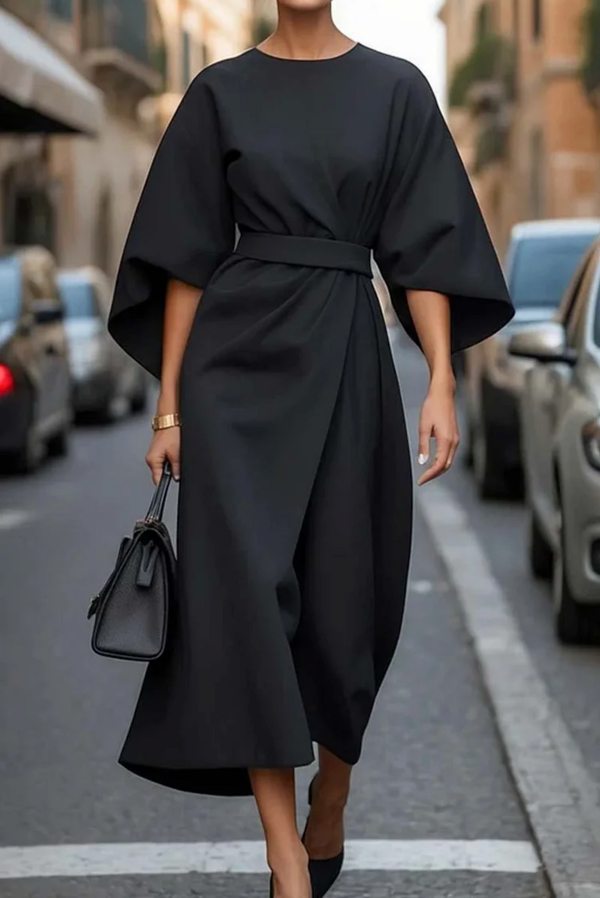 Lantern Sleeve Belted Dress, view 4