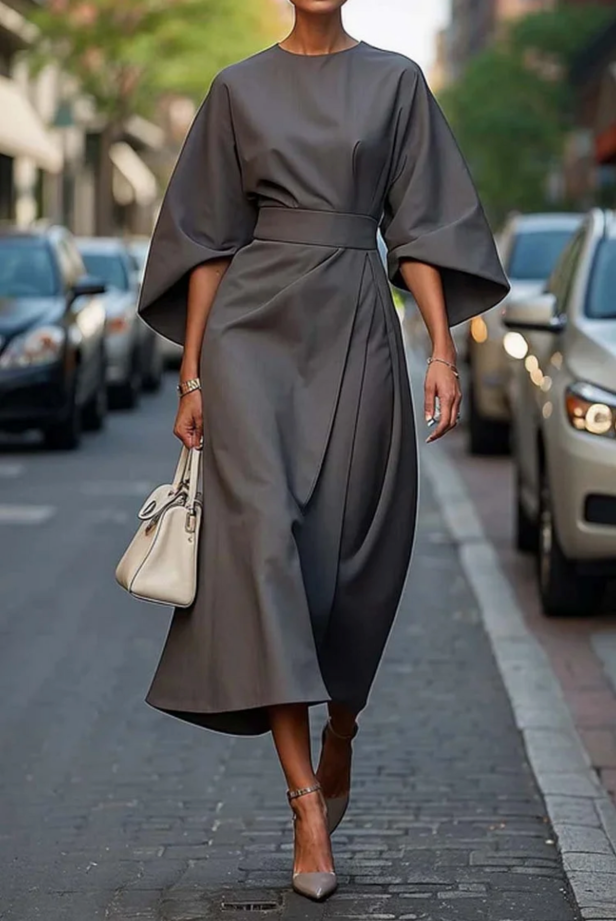 Lantern Sleeve Belted Dress, view 8