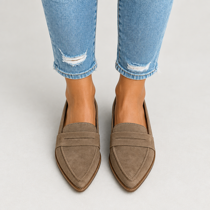 Women's Leather Comfort Moccasins worn on feet