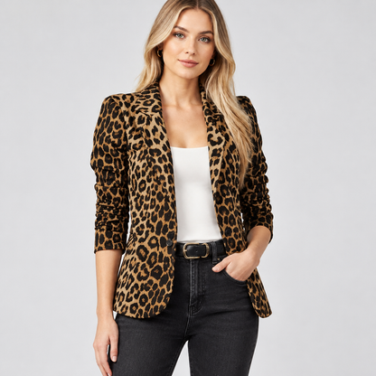 Skyler Leopard Print Fitted Blazer worn by a model