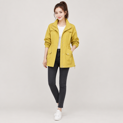 Woman wearing the Lightweight Waterproof Trench Jacket
