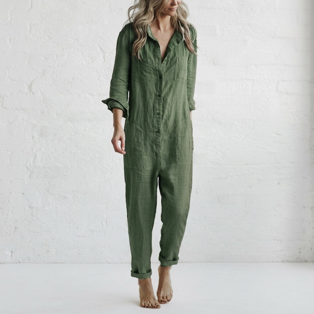 Linen Button Jumpsuit, view 3