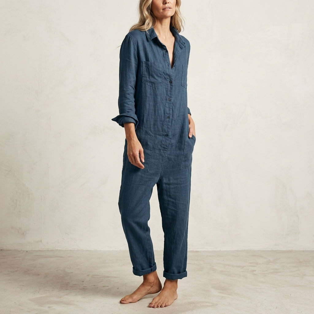 Linen Button Jumpsuit, view 5