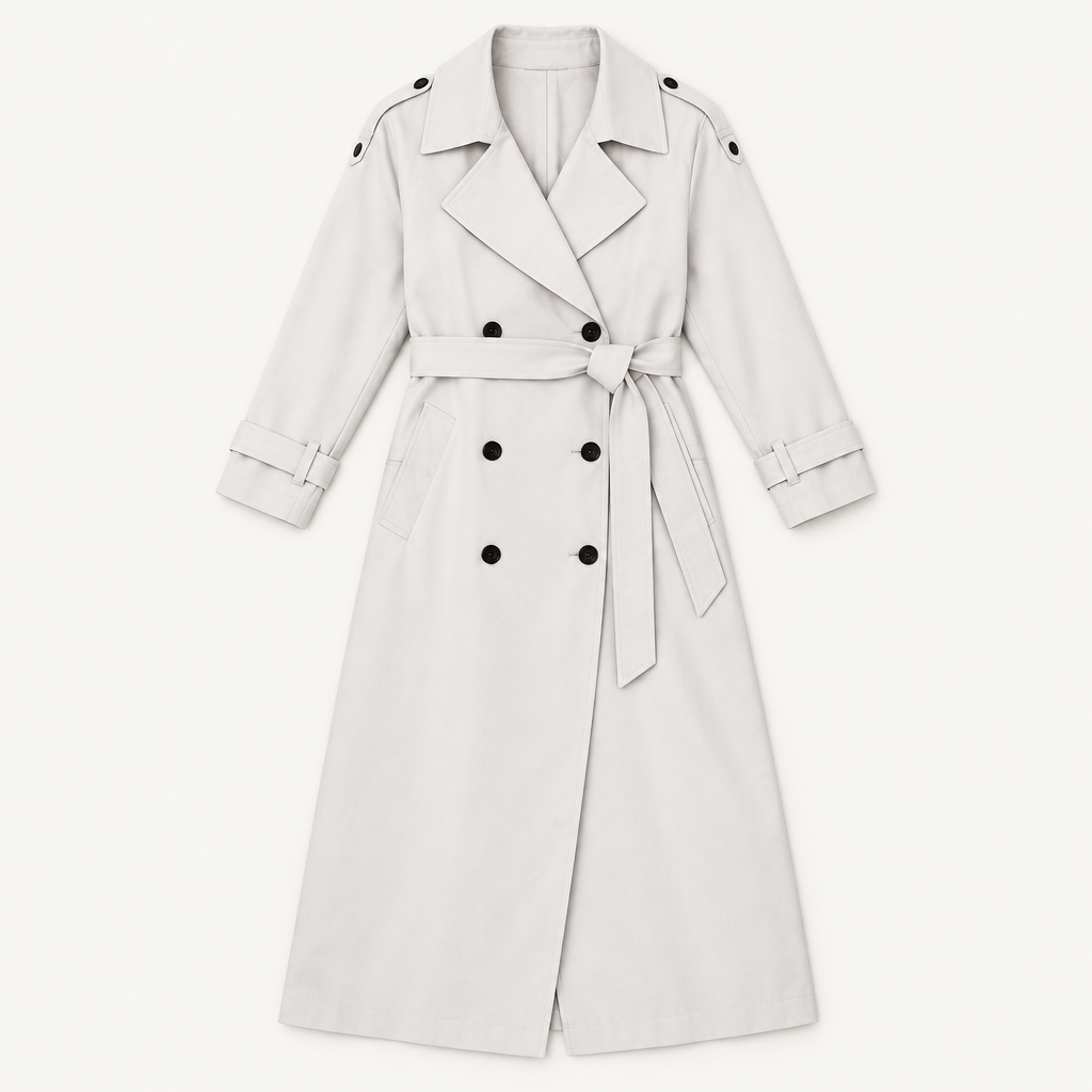 Long Belted Trench Coat, flat lay