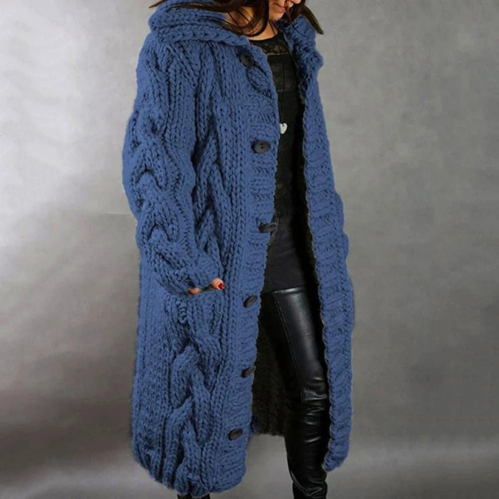 Long Hooded Cable Knit Cardigan, view 3