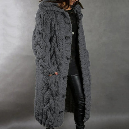 Long Hooded Cable Knit Cardigan, view 5