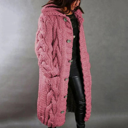 Long Hooded Cable Knit Cardigan, view 6