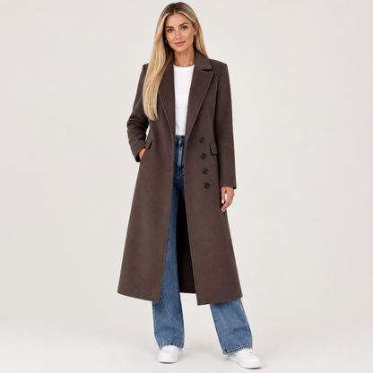 Woman wearing the Long Lapel Button Coat
