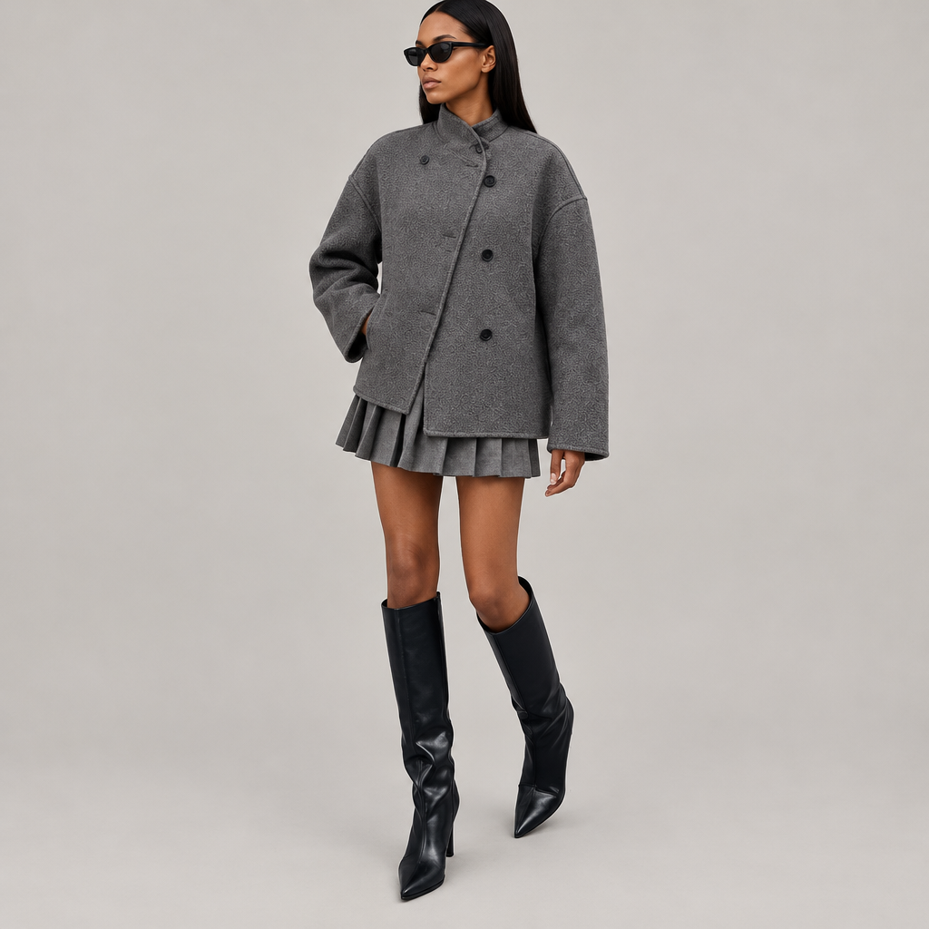 Skyler Oversized Button-Front Jacket worn by a model