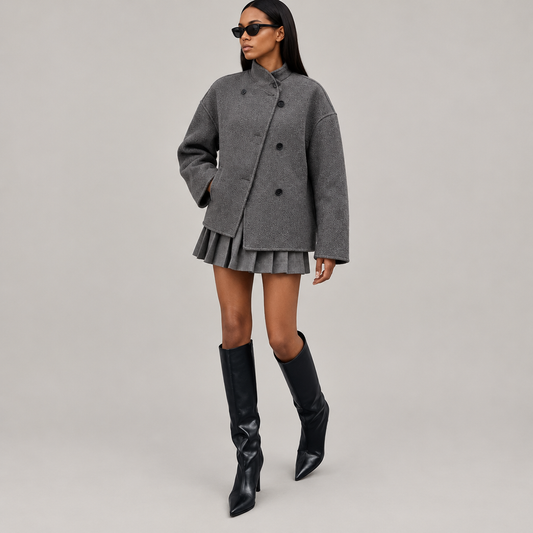 Skyler Oversized Button-Front Jacket worn by a model