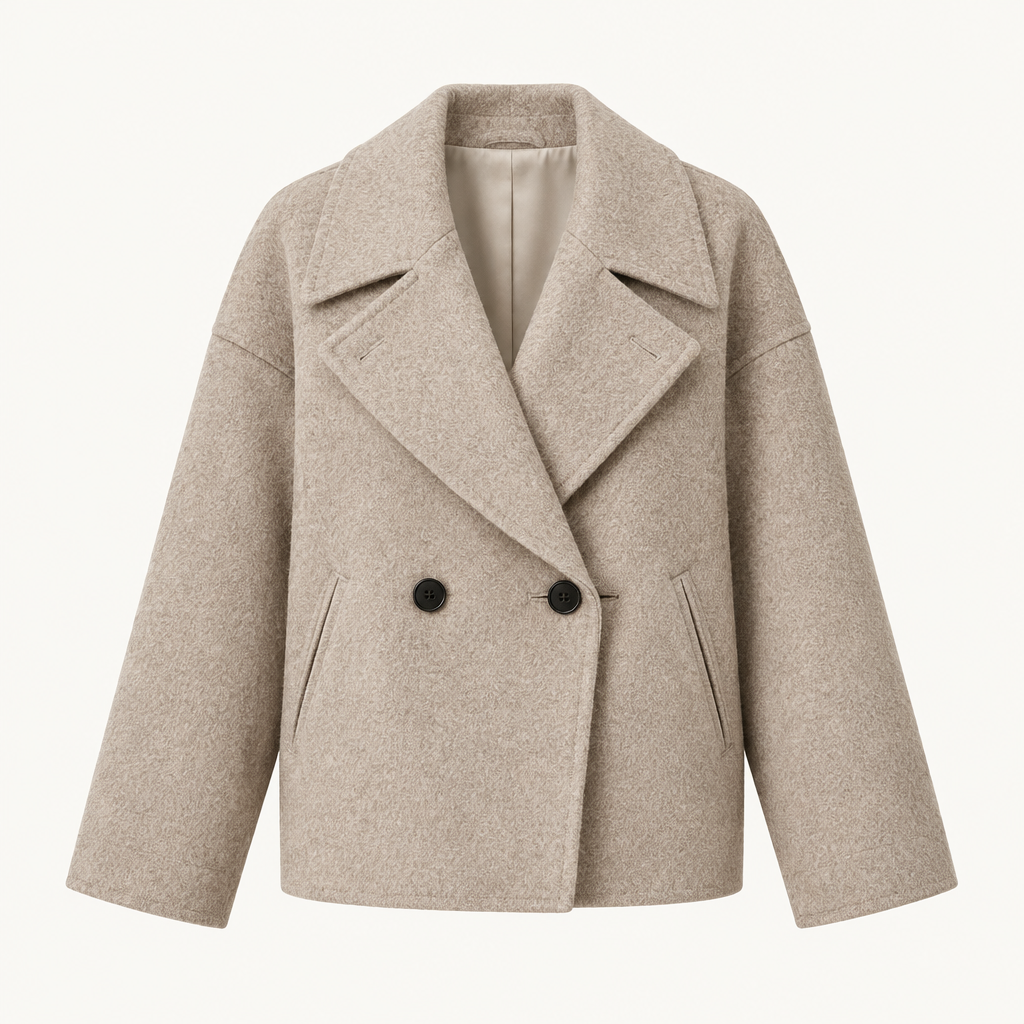Skyler Oversized Button-Front Jacket in Beige