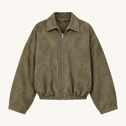 Skyler Oversized Faux Suede Bomber Jacket in Khaki product photo
