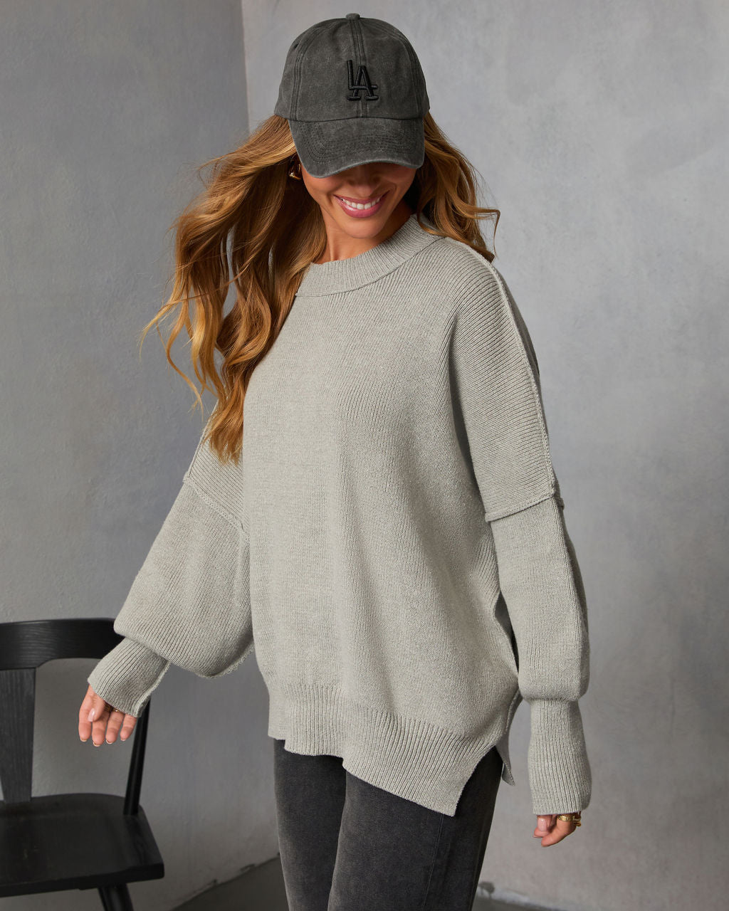 Skyler Oversized Knit Pullover Sweater with Side Slits, image 26