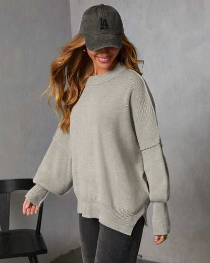Skyler Oversized Knit Pullover Sweater with Side Slits, image 26