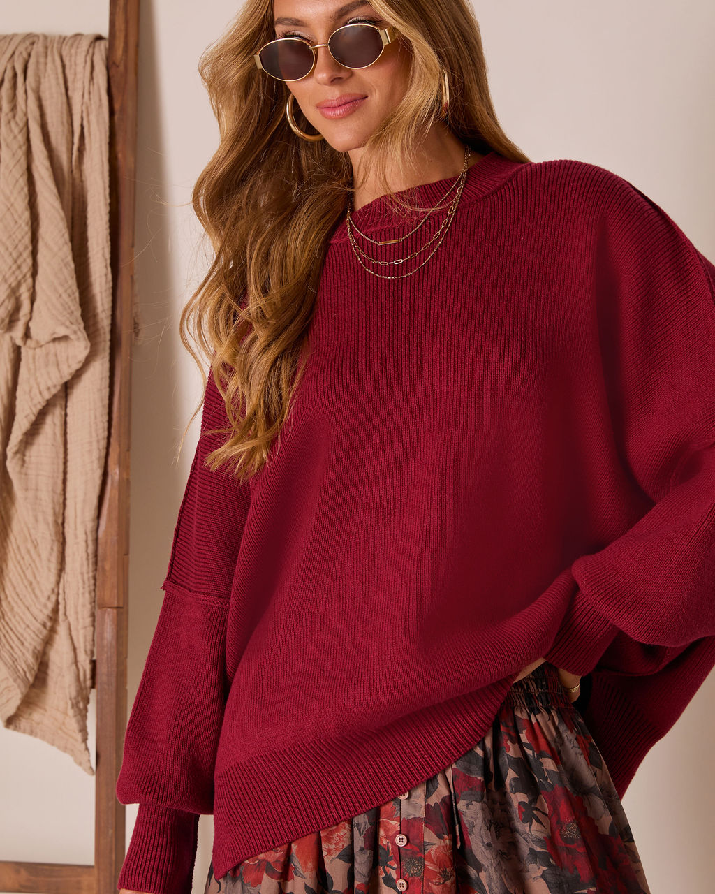 Skyler Oversized Knit Pullover Sweater with Side Slits, image 66