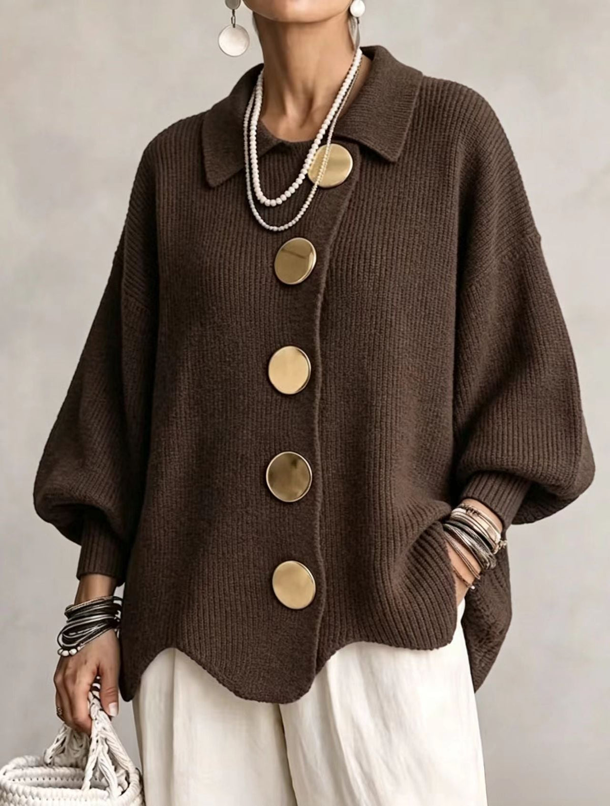 Skyler Oversized Lantern Sleeve Button Cardigan - view 11